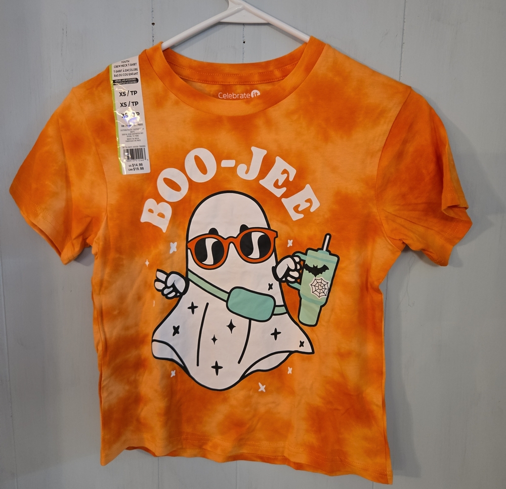 Celebrate It Orange Tie-Dye Ghost Graphic Short Sleeve Tee